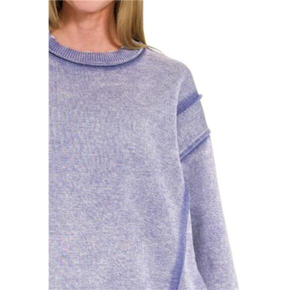 Zenana Acid Wash Exposed-seam Fleece Sweatshirt - Picture 3 of 3